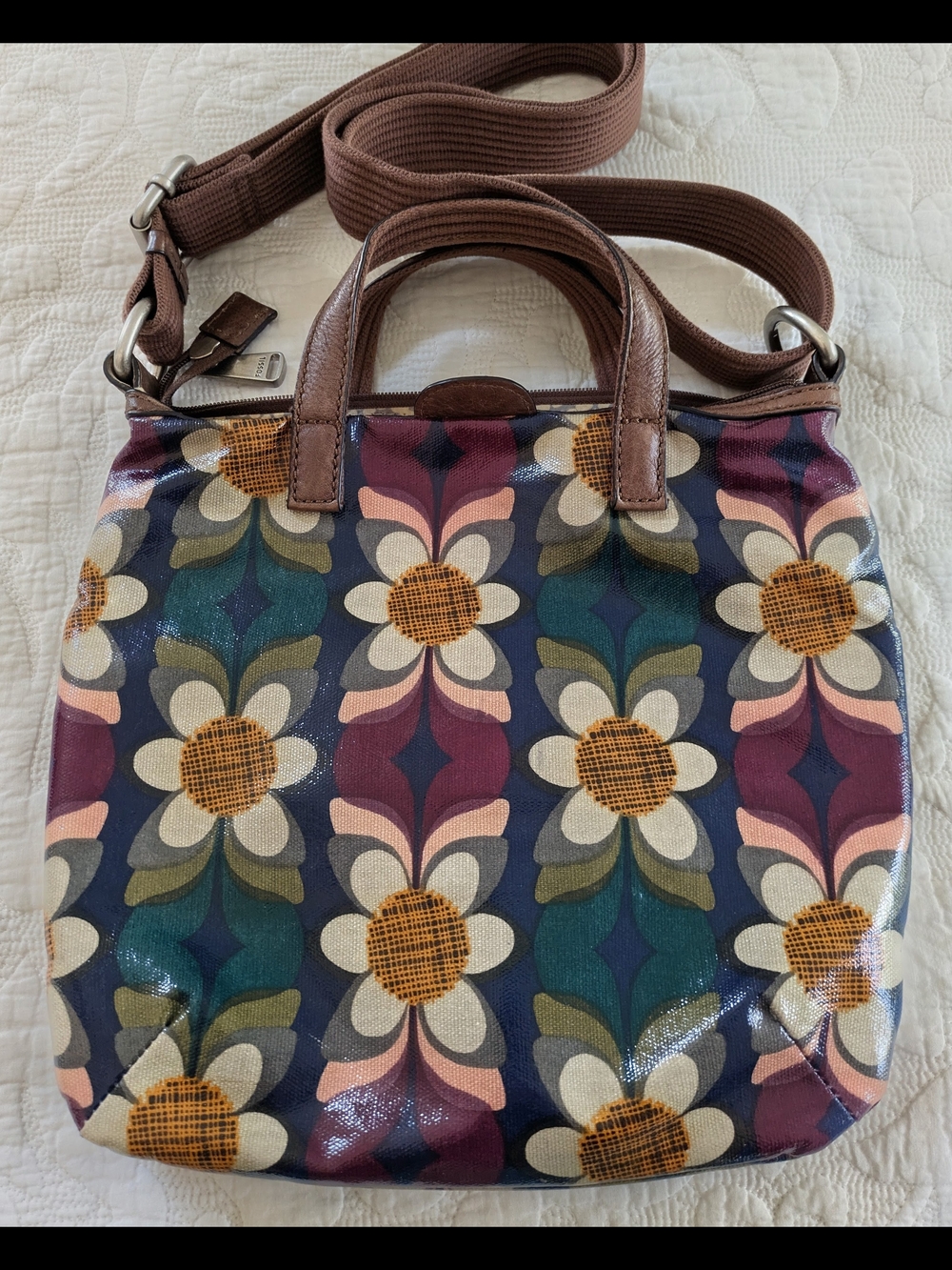 Fossil Multicolor Floral Crossbody with Brown Trim - Picture 2 of 2